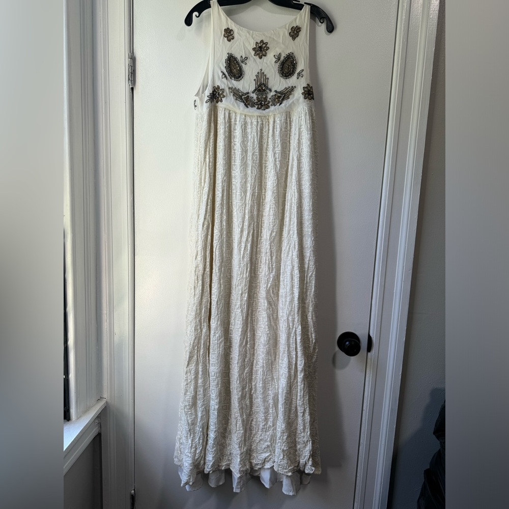 BHLDN Korovilas Gown Dress ivory Metallic Embroidered Beaded Swing Size S - Picture 9 of 15